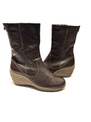CAMPER Alicante Ladies Leather Preloved Zip Up Mid Calf Wedge Heel Boots Uk 5 - Image 1 of 4