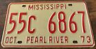 1973 Mississippi License Plate 55C 6867 Pearl River County Picayune Poplarville