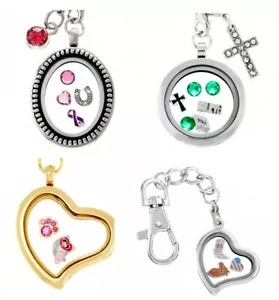 Schwebendes Medaillon mit Halskette - Wählen Sie rund oder Herz, Silber oder Gold für Charms - Bild 1 von 22