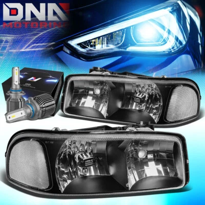 PARA 1999-2007 GMC SIERRA YUKON XL FAROS LÁMPARAS CON KIT LED + VENTILADOR DE REFRIGERACIÓN NEGRO Foto 1 de 4