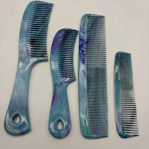 Vintage Detangler Comb Wide Tooth, Fine Tooth Comb Lot Of 4, Swirl USA Vintage - Picture 1 of 13