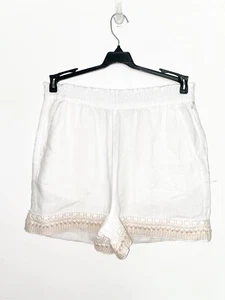 Sigrid Olsen White Linen Shorts Size Medium Embroidered Trim - Picture 1 of 5