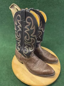 Nocona Black & Brown Oily Toro Cowboy Boot Mens Sz 12 Leather Pull On 6736 - Picture 1 of 11