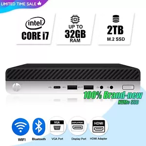 HP Mini Desktop Computer PC i7, 32GB RAM NEW 2TB M.2 SSD, Windows 11 WiFi - Picture 1 of 4