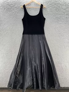 VTG 90s Y2K Cachet Dress 8 Tall Black Velvet Taffeta Goth Princess Event Gown - Picture 1 of 9