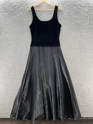VTG 90s Y2K Cachet Dress 8 Tall Black Velvet Taffeta Goth Princess Event Gown - Image 1 of 4