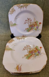 Vintage Sutherland Bone China Hand Painted "Thatched Cottage" Side Plate x5 - Picture 1 of 4