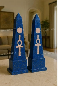 12" two pcs Marble Obelisk inlay lapis lazuli room home decor art & collectible - Imagen 1 de 3