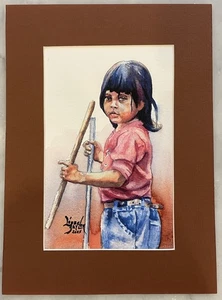 2005 Original Watercolor Painting Matted Signed Lopez Baylon 8x10 Small Child - Picture 1 of 6