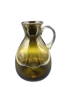 Hand Blown Art Glass Jug Pitcher Olive Green Bottle MCM - Picture 1 of 8