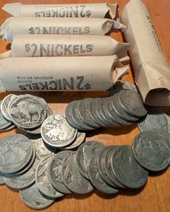 200 Stück datumslose Büffelnickel in 5 Rollen à 40 (ca. gut 4) - Bild 1 von 2