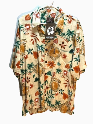 Camisa Mango Moon Gary Skinner Honolulu Hawaiiana Crema Hawaiana Aloha Rayón L Nueva Foto 1 de 2