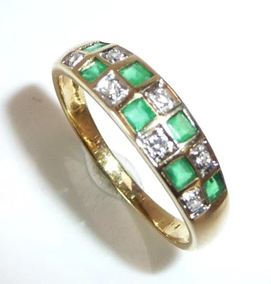 Ring 585 Gelbgold 0.20ct. Smaragd 0.10ct Diamanten 55 / 17,5 mm änderbar 2,4gr - Bild 1 von 4