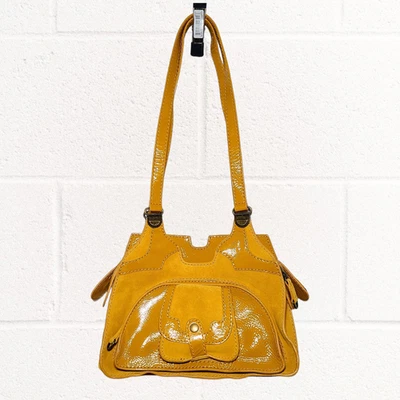 Nuevo Bolso de Mano Anthropologie Bica Cheia Mostaza Cartera Gamuza Genuina Charol Foto 1 de 4