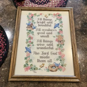 Vintage Professional Framed Cross Stitch 12.5” x 15.5” “All Things Beautiful “ - Picture 1 of 14