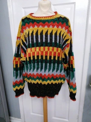 Vintage Ladies L UK 16 Oversized QUIRKY Velour thick Chunky Knit Jumper Wool?  - Image 1 of 4