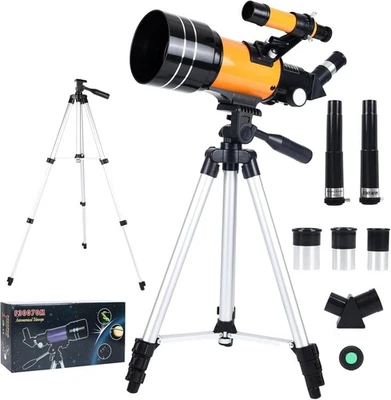 70mm Astronomy Refractor Telescope for Kids & Adults with Tripod - Yellow - Image 1 of 4