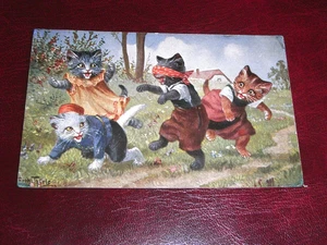 ORIGINAL  ARTHUR THIELE SIGNED ANTHROPOMORPHIC CAT POSTCARD - TSN, No. 1601. - Picture 1 of 2