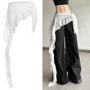 Irregular Lace Mini Skirt See Through Ruched Skirts Lace Up Ruffles Skirt - Photo 1/11