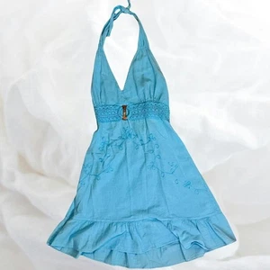 Vestido de playa Y2K Earlly 2000s cuello halter cubierta cintura ganchillo - Imagen 1 de 5