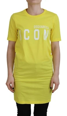 Dsquared ² Amarillo Cottonshiny Icon Renny Vestido Cuello Redondo Mujer Camiseta - Imagen 1 de 4