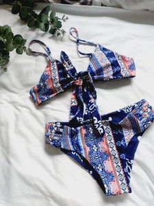 Shein Abstract Print Blue Navy Bikini swim wear Set SIZE S Festival - Picture 1 of 6