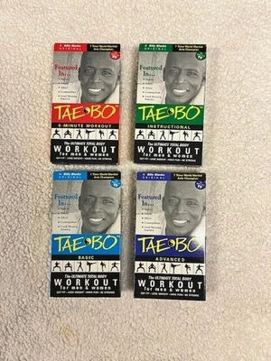 Tae-Bo SET x4 VHS  ~ Total Body Workout Tapes ~ Billy Blanks Fitness - USED - Image 1 of 2