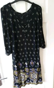 Next Uk 14, Longline Tunic/ DressBlack, Purple Paisley Pattern - Picture 1 of 6