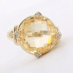 Judith Ripka Checkerboard Citrine Diamond Ring 14K Yellow Gold 9.47 TW Size 7 - Picture 1 of 11