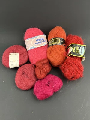 MOHAIR Mixed Lot Total Weight 6.5 Oz Reds Mixed Yarn Rowan Angora LYX Bernat - Image 1 of 4
