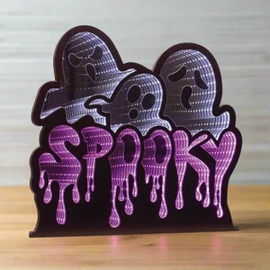 Triple Ghost Spooky Infinity Mirror Light Halloween Display 15.5"L - Picture 1 of 2