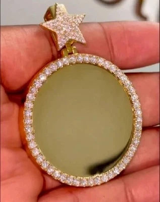 2.3Ct Round Cut Lab-CreatedDiamond Circle Picture Pendant 14K Yellow Gold Plated - Image 1 of 4