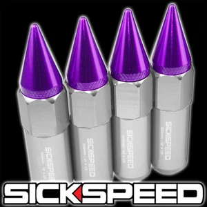 SICKSPEED 4 PC POLISHED/PURPLE SPIKED ALUMINUM LUG NUTS FOR WHEELS 12X1.5 N20 - Picture 1 of 1