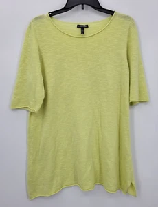 Eileen Fisher maglione donna grande giallo manica corta lino cotone Lagenlook - Foto 1 di 8