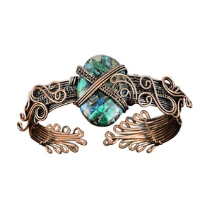 Mothers day Deal Copper Oval Copper Azurite Malachite Gemstone Daughter Cuff - Picture 1 of 7