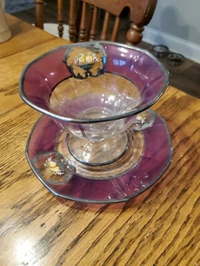 Vintage Heisey Hand Painted And Sterling Decorated Mayonaise Bowl and Platter - Picture 1 of 7