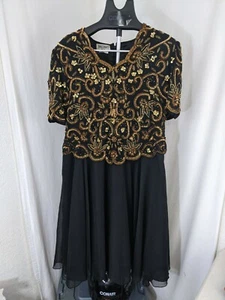 Brilliante Black and Gold Beaded Sequin Sheer Dress  - Picture 1 of 5