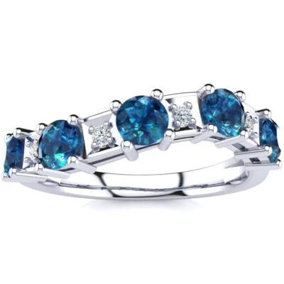 10K White Gold 0.93 Carat Blue and White Diamond Journey Band - Image 1 of 4