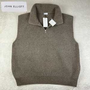 Neu John Elliott Herren Dakota Wolle Grobstrick halber Reißverschluss Weizen Pullover Weste XL 4 - Bild 1 von 19