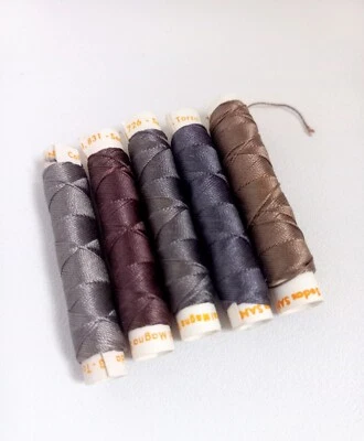 5 x VINTAGE SANSON 100% MAGNA SILK TORAL THREAD BROWN, TAUPE & GREY 10m each - Image 1 of 4