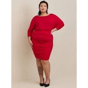 Women's Torrid Plus Size 4, 4X, 26 Studio Knit Shirred Vibrant Jester Red Dress - Picture 1 of 8