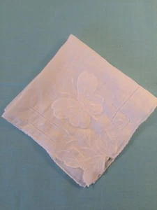 Vtg White on White Linen Wedding Applique Butterfly Handkerchief Hanky 11" x 11" - Picture 1 of 5