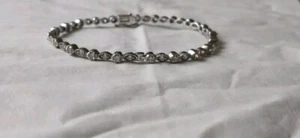 925 Sterling Silver Bangle Bracelet with Clear Stones - Bild 1 von 4