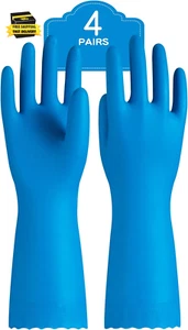 4 Pairs Reusable Dishwashing Cleaning Gloves with Latex Free, Cotton Lining, Kit - Picture 1 of 5