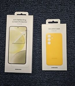 Official Samsung Galaxy S24 Anti-Reflecting Screen Protector and Yellow Case 