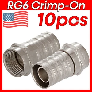 10 Pack F-Type Crimp On Connectors Male F Connector Plug RG6 Coaxial Cable - Picture 1 of 3