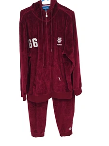K Swiss Size 2XL Womens Velvet Jogger Set Burgundy Velour Hoodie Pants NWT - Picture 1 of 10