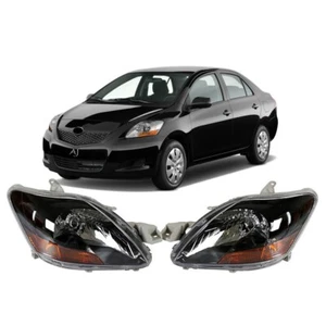 Headlights For 2007-2011 Toyota Yaris Sedan Lamps Black Housing Set Left+Right - Picture 1 of 11