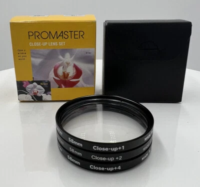PROMASTER 58mm Closeup Camera Lens Filter Set +1+2+4 in case -- 3 filters - Image 1 of 4