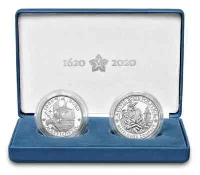 Juego de monedas y medallas de plata 400 aniversario del viaje Mayflower 20XB Foto 1 de 3